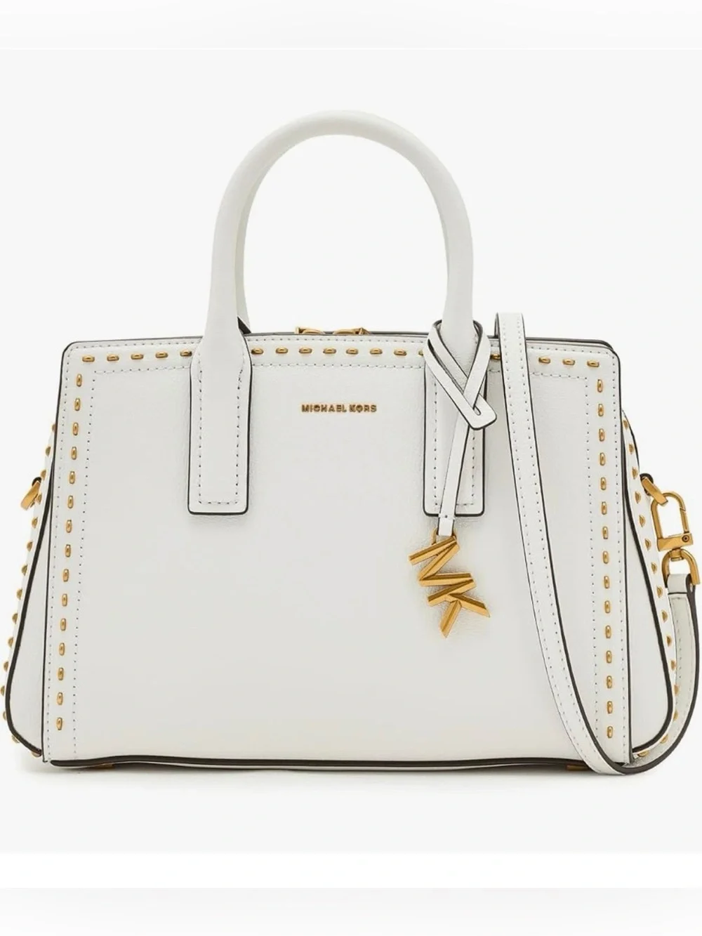 Michael Kors White Laila Small Satchel with Gold Accents
